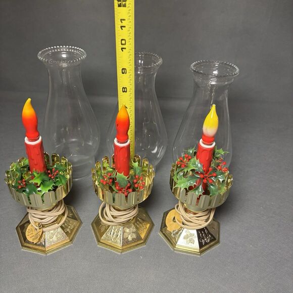 Lot 3 Vintage Beacon Christmas Candles Electric Flickering Hurricane Lamp-WORKS - Picture 10 of 11